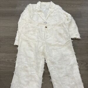 In The Style White Fringed Formal Career Blazer Jacket & Matching Pants | Sz 16